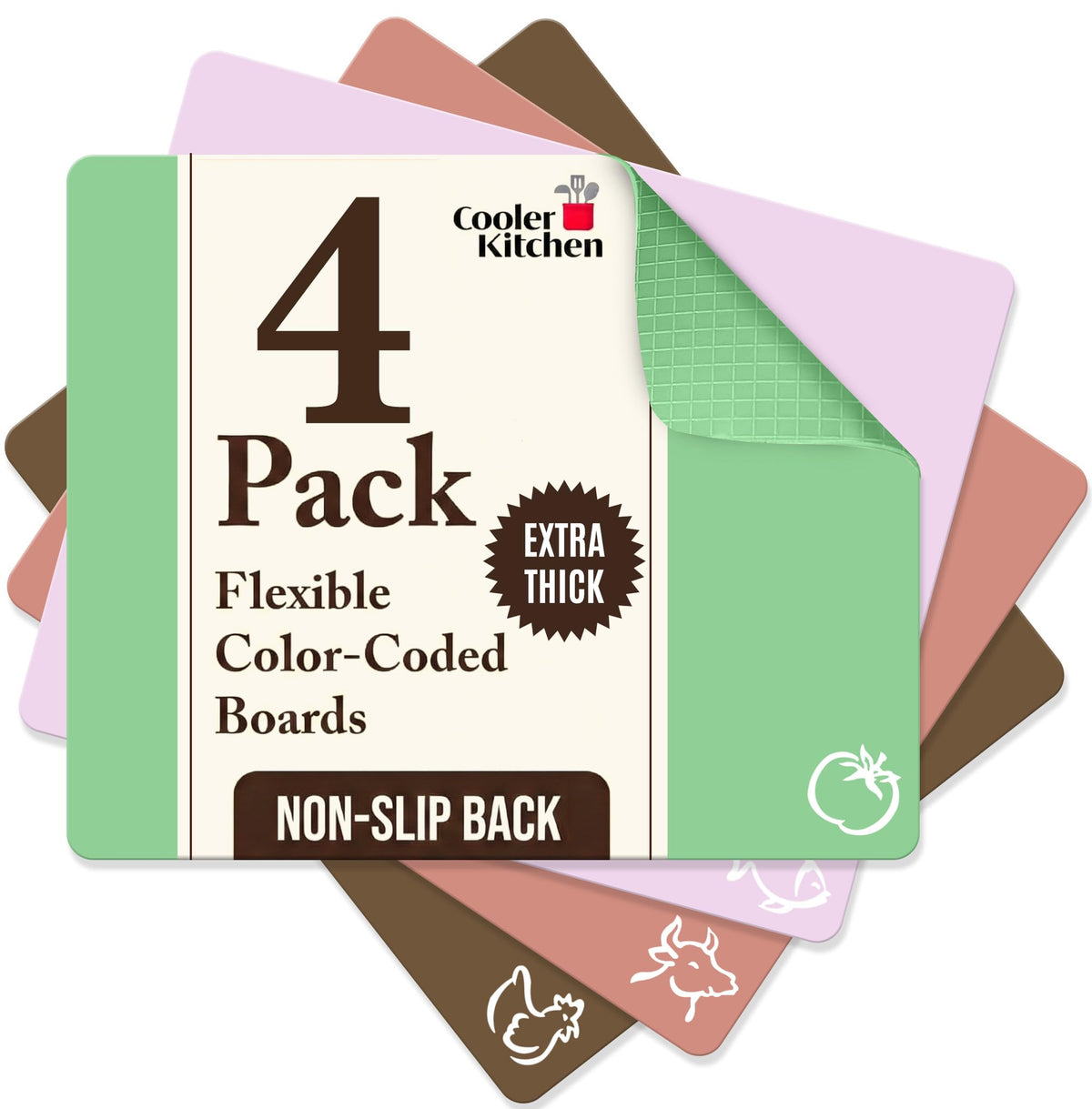 Flexible Plastic Cutting Board Mats for Kitchen, Set of 6 Thick Large 15x12
