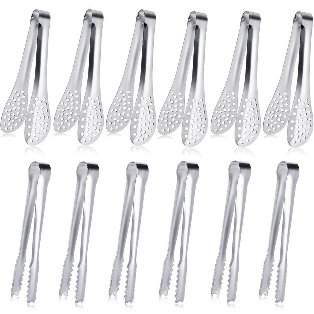 JCREN 12 Pcs Serving Tongs, Small Serving Utensils for Parties Catering Gold Tongs, Small Stainless Steel Mini Appetizer Tongs for Tea Party Coffee Bar, 4 Inches - Gold