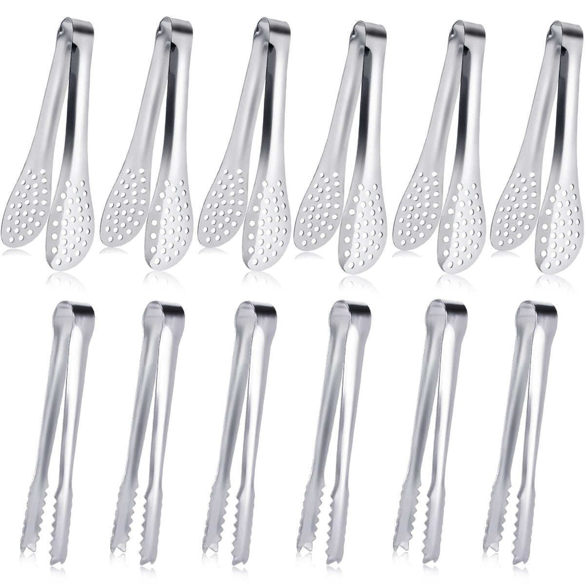 JCREN 12 Pcs Serving Tongs, Small Serving Utensils for Parties Catering Gold Tongs, Small Stainless Steel Mini Appetizer Tongs for Tea Party Coffee Bar, 4 Inches - Gold