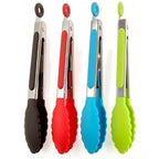 ZHIYE 4Pcs Silicone Tongs, Kitchen Tongs 7” Non-slip & Easy Grip Stainless Steel Handle - Smart Locking Clip - Heat Resistant, Food Grade