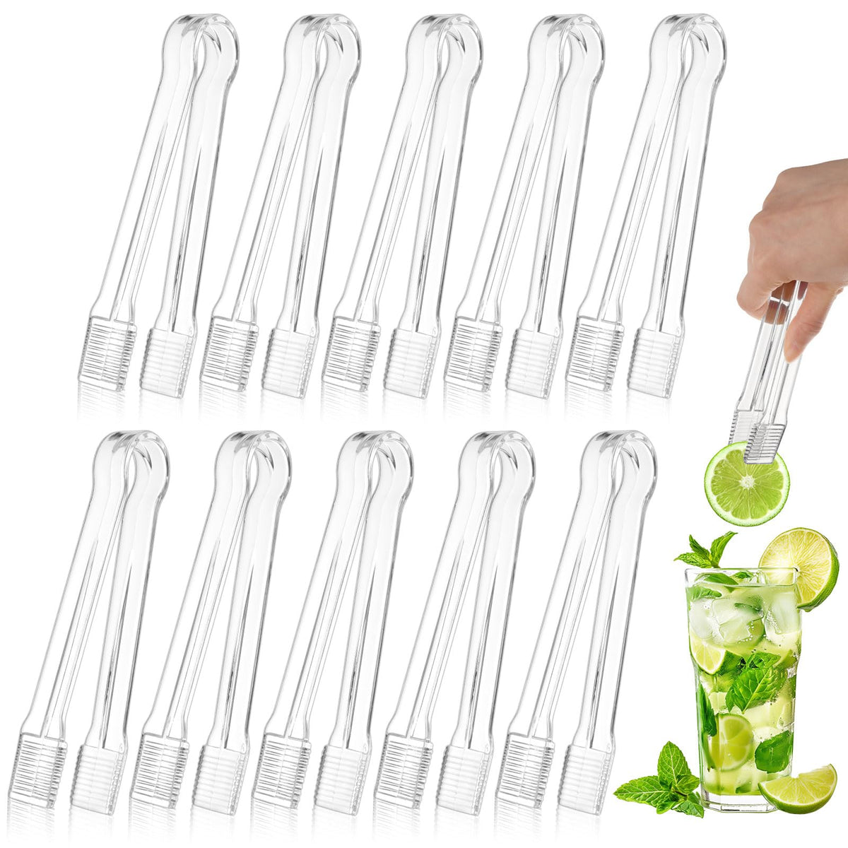 PEASUG 10 PCS Plastic Serving Tongs, Disposable Plastic Tongs