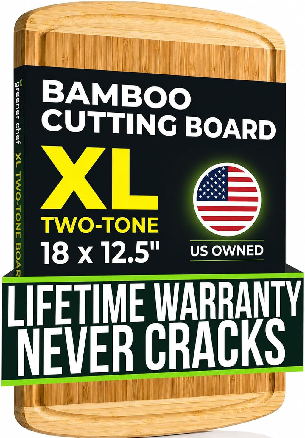 INDESTRUCTIBLE Bamboo Cutting Board (Extra Large) with Vertical Grain Strength Technology - Non Toxic, Spacious and Lightweight 18" XL Chopping Board Gift - Replacements for Life
