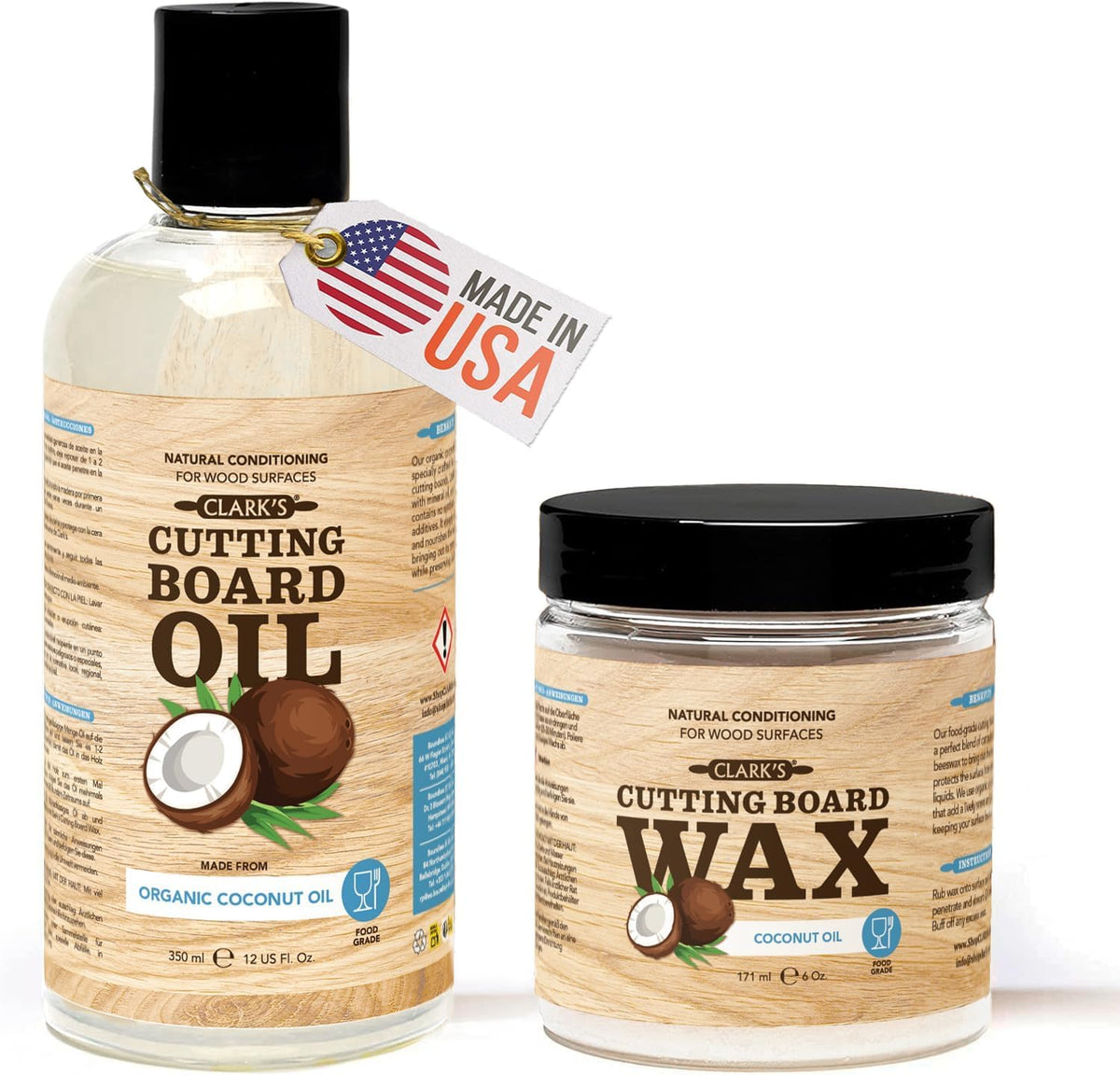 CLARK'S Cutting Board Oil & Wax Kit, Orange Lemon Scent, Food Safe - 2 Pack