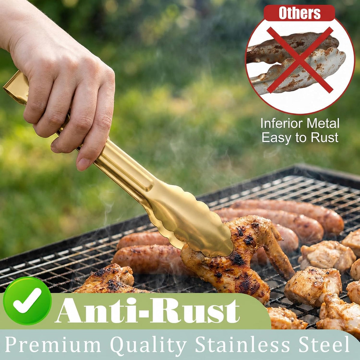 16 Pack Serving Tongs for Buffet, 9'' Stainless Steel Buffet Tongs Heavy Duty Metal Kitchen Tong Silver Food Tong for Serving Cooking Food Grill Salad BBQ(Gold)