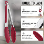 HOTEC Stainless Steel Kitchen Tongs with Silicone Tips, Set of 3-7",9" &12"
