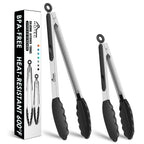 HOTEC Stainless Steel Kitchen Tongs with Silicone Tips, Set of 2-9" and 12"
