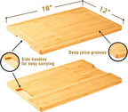 Bamboo Cutting Board for Kitchen, 18" Large Wood Charcuterie Cheese Board, Wooden Chopping Block with Side Handles and Juice Grooves