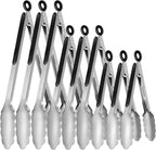 9 Pieces Stainless Steel Kitchen Tongs Grilling Locking Cooking Tongs Non-Slip Metal Food Tongs for Cooking, Salad and BBQ, 7, 9 and 12 Inch