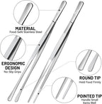 HOTEC Kitchen Tweezers Stainless Steel Cooking Tweezers 2 Pcs-12"