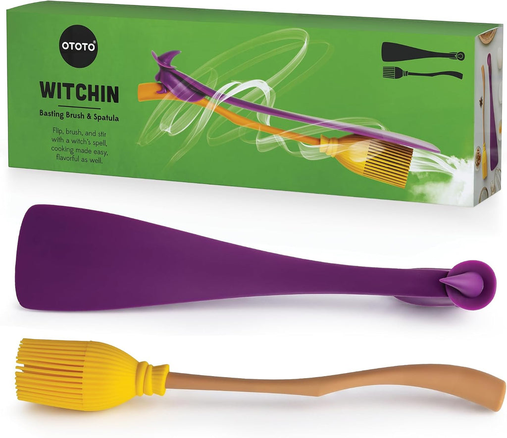 OTOTO Spatula and Pastry Brush - Silicone Heat Resistant and Basting Brush, Cooking and Baking Spatula, Spooky Witchy Gifts, Gothic Kitchen Halloween Gifts, Unique Kitchen Gadgets (Witchin)