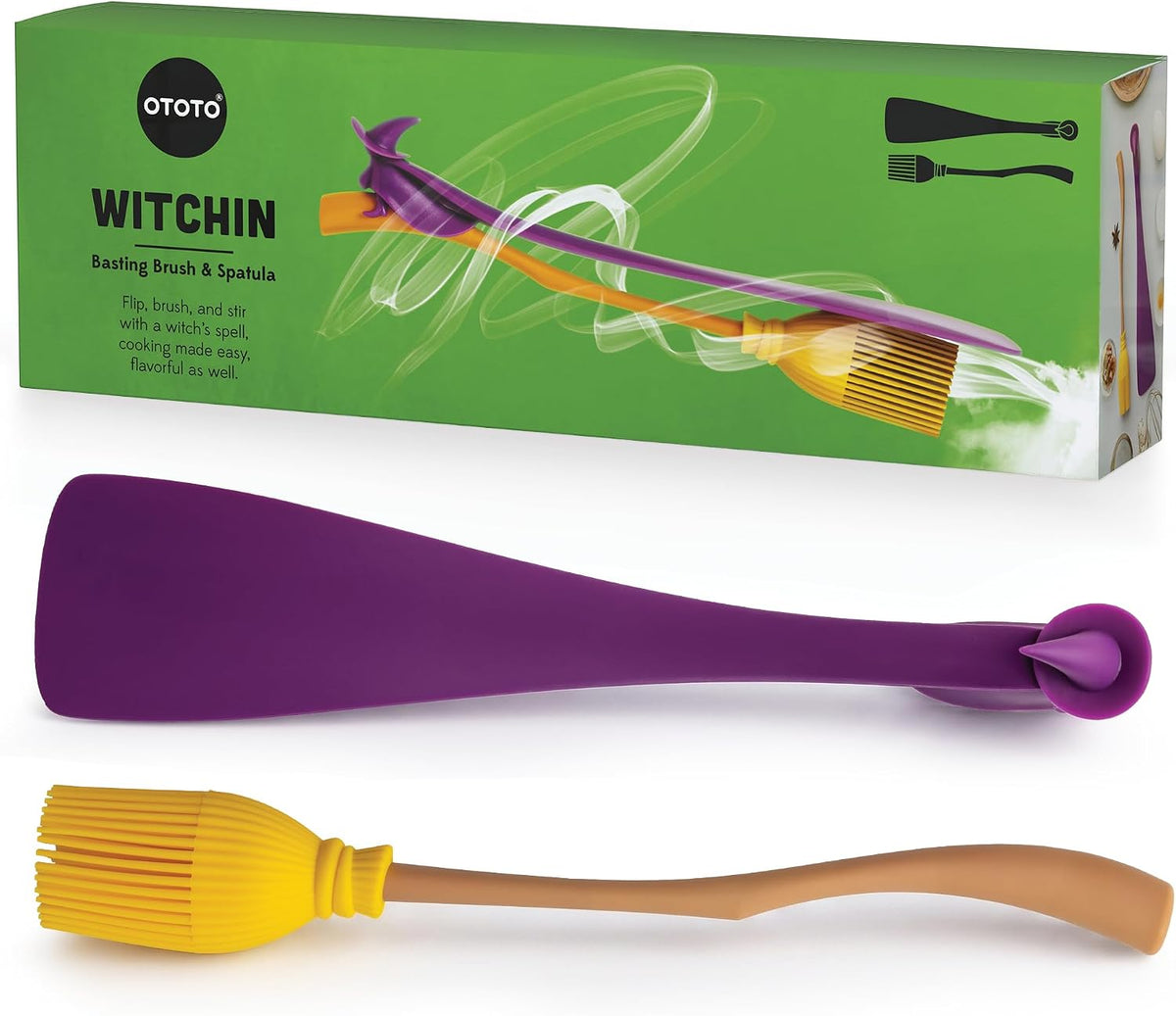 OTOTO Spatula and Pastry Brush - Silicone Heat Resistant and Basting Brush, Cooking and Baking Spatula, Spooky Witchy Gifts, Gothic Kitchen Halloween Gifts, Unique Kitchen Gadgets (Witchin)