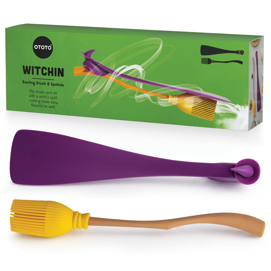 OTOTO Spatula and Pastry Brush - Silicone Heat Resistant and Basting Brush, Cooking and Baking Spatula, Spooky Witchy Gifts, Gothic Kitchen Halloween Gifts, Unique Kitchen Gadgets (Witchin)