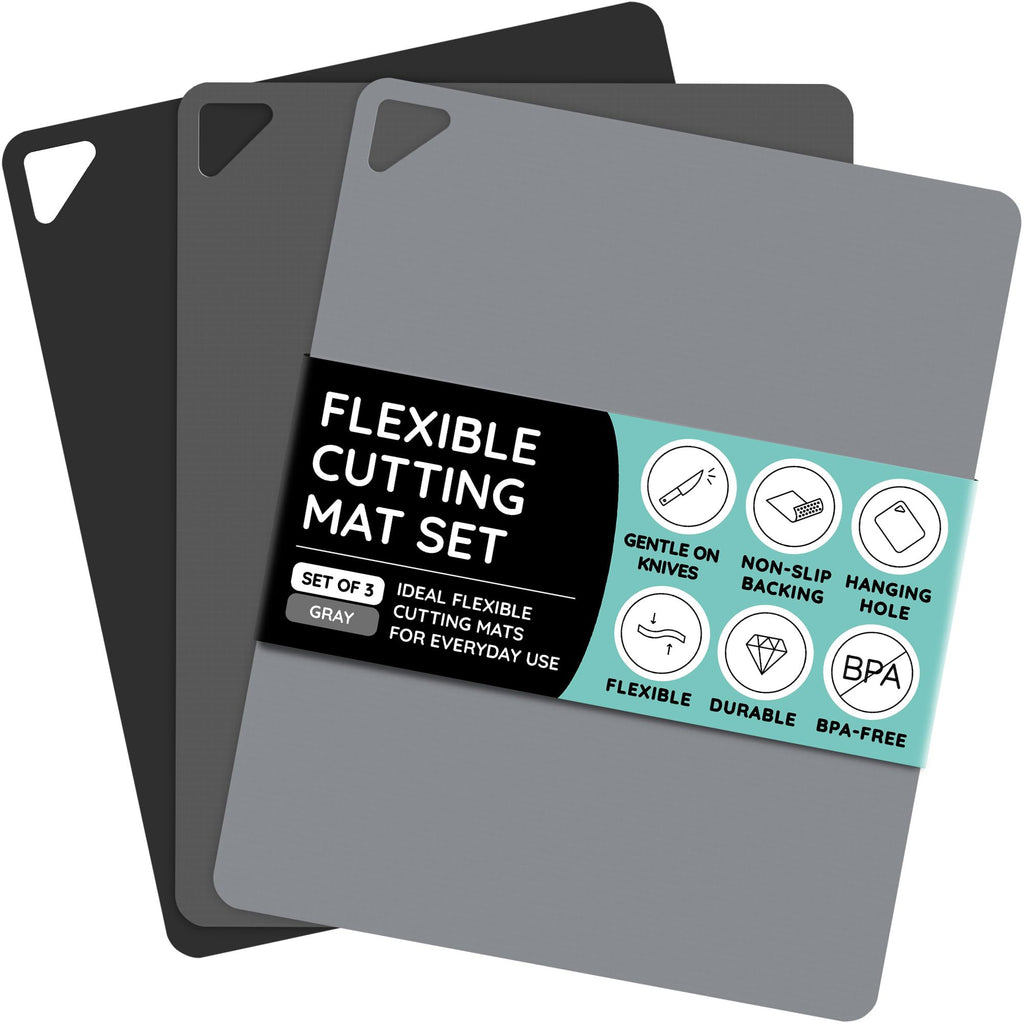 Cutting Boards for Kitchen, Plastic Cutting Board Set of 3, Dishwasher Safe Cutting Boards with Juice Grooves for Meat, Veggies, Fruits, Easy Grip Handle, Serveware Accessories (Gray)