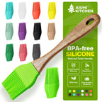 AIUHI Basting Brush for Cooking, Silicone Oil Brush with Wooden Handle, Heat Resistant Pastry Brushes with 12 Color Silicone Brush Head