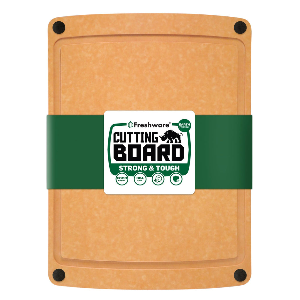 Freshware Wood Cutting Boards for Kitchen, Dishwasher Safe, Medium 12" x 9" and Large, 15" x 11.25", Set of 2, Natural