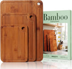 Deep-Carbonized Wood Cutting Board Set, HKKZYT 3 Pack Bamboo Chopping Boards for Kitchen with Side Handles, Charcuterie Board Juice Groove Knife-Friendly for Heavy Duty