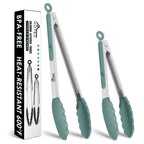 HOTEC Stainless Steel Kitchen Tongs with Silicone Tips, Set of 3-7",9" &12"