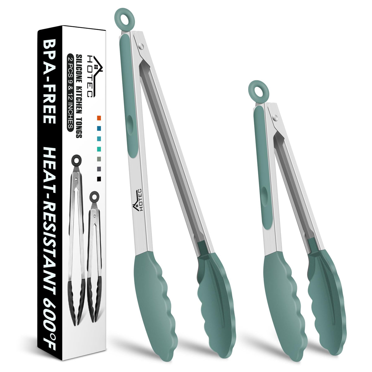 HOTEC Stainless Steel Kitchen Tongs with Silicone Tips, Set of 3-7",9" &12"