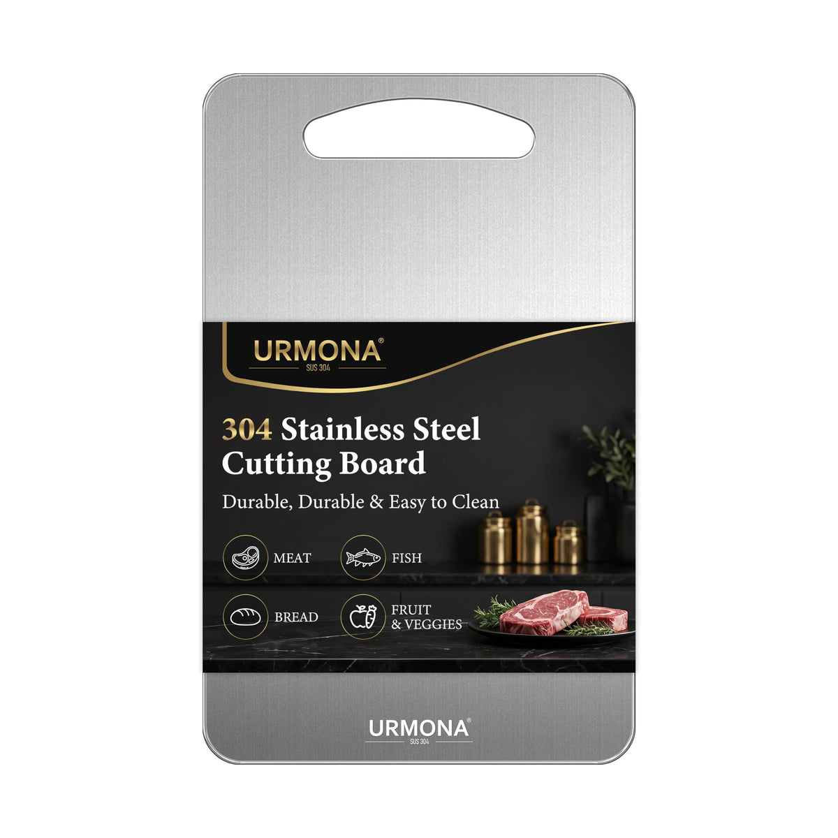 URMONA 3 PCS 304 Stainless Steel Cutting Board Set for Kitchen