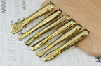 HINMAY Gold Plated Mini Serving Tongs Set 6-Inch Appetizers Tongs, Set of 6