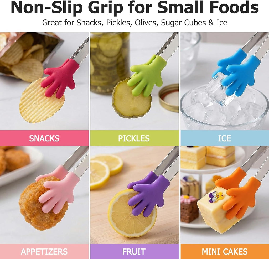 SHINDEL Mini Tongs, 8 PCS Silicone Hand Shape Food Tongs, 5 Inch