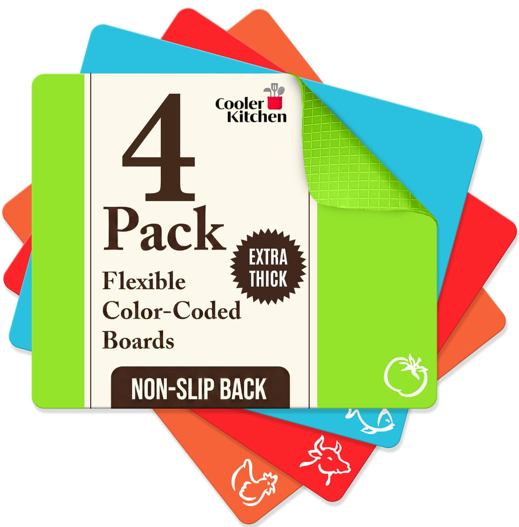 Flexible Plastic Cutting Board Mats for Kitchen, Set of 6 Thick Large 15x12