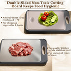 GUANCI Cutting Board for Kitchen, Non Toxic 2-in-1 Double Sided Design, 304 Food Grade Stainless Steel & Wheat Straw PP Chopping Board for Meat & Vegetables, Durable Kitchen Essential, Large 16”×11”