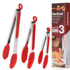 Stainless Steel Kitchen Tongs Set, 3 Pack with Silicone Tips