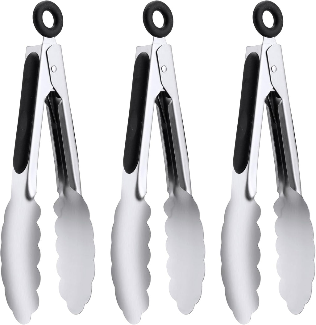 7-Inch Stainless Steel Kitchen Tongs Set, for Cooking Serving (7", 3PCS)