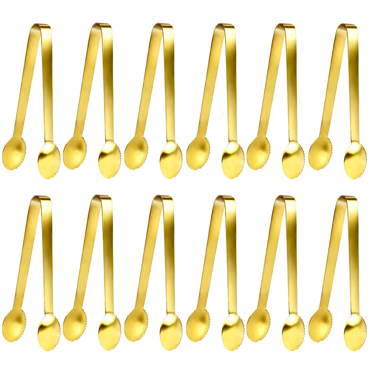 JCREN 12 Pcs Serving Tongs, Small Serving Utensils for Parties Catering Gold Tongs, Small Stainless Steel Mini Appetizer Tongs for Tea Party Coffee Bar, 4 Inches - Gold