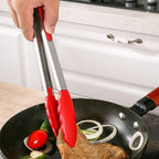 ZHIYE 4Pcs Silicone Tongs, Kitchen Tongs 7” Non-slip & Easy Grip Stainless Steel Handle - Smart Locking Clip - Heat Resistant, Food Grade