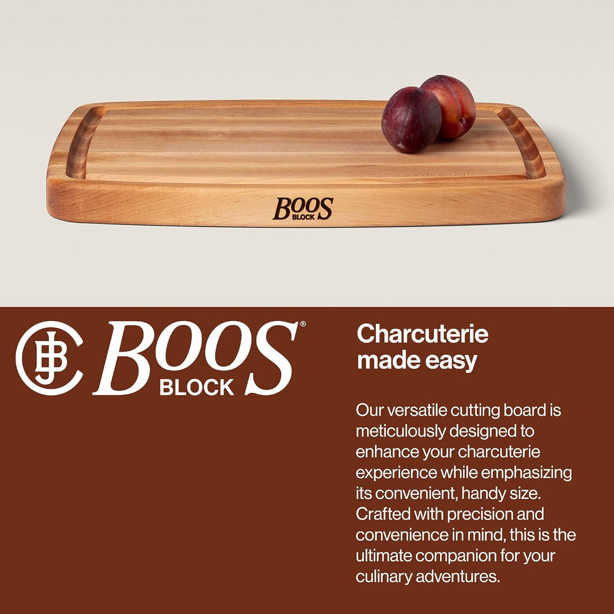 John Boos CB Series Rectangular Wooden Maple Cutting Board 20”x14” – 1.5” Thick, 12-lb Reversible Butcher Block with Rounded Edges, Juice Groove, Edge-Grain & Finger Grips – Made in the USA