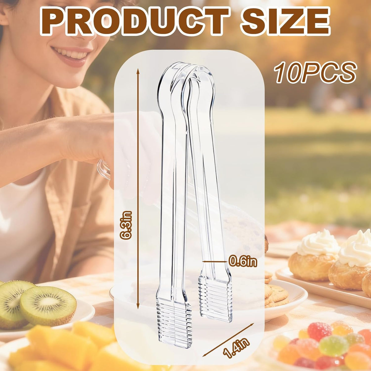 10Pcs Clear Plastic Serving Tongs, 6.3 Inches Small Disposable