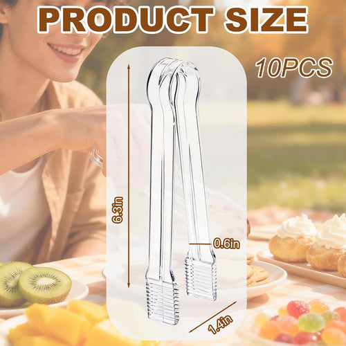 10Pcs Clear Plastic Serving Tongs, 6.3 Inches Small Disposable