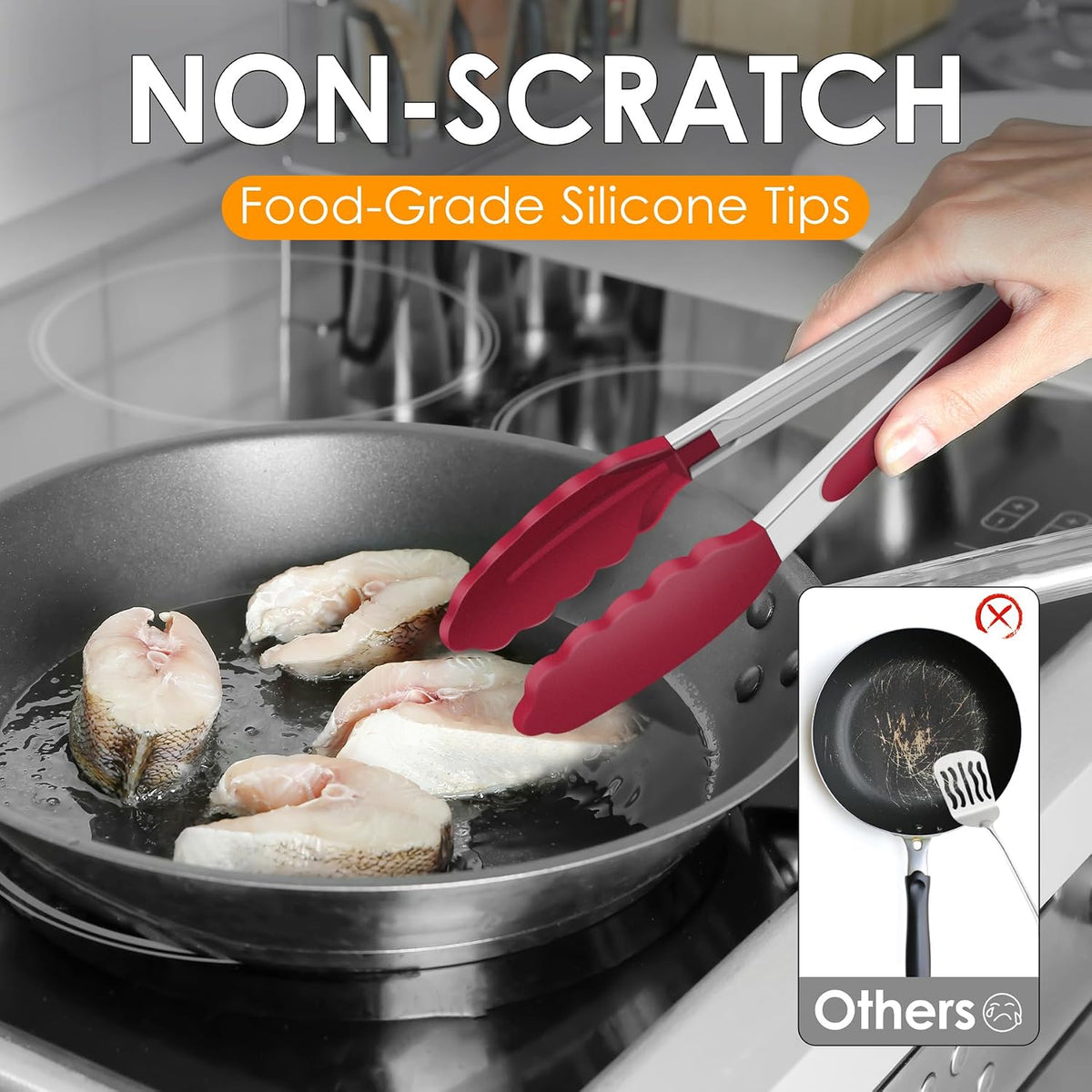 HOTEC Stainless Steel Kitchen Tongs with Silicone Tips, Set of 3-7",9" &12"