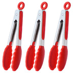 HINMAY Mini Tongs with Silicone Tips 7-Inch Serving Tongs, Set of 3 (Red Blue Green)
