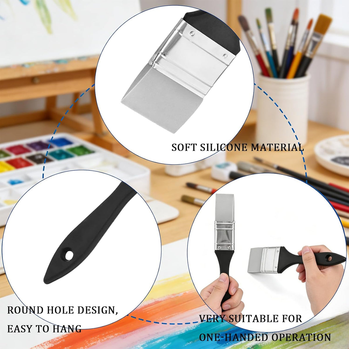 1 Inch & 2 Inch Silicone Paint Brush, Flat Color Shapers for Artist Acrylic