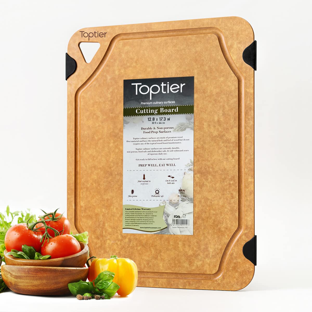 Cutting Board, Toptier Wood Fiber Cutting Board for Kitchen, Non-Slip Kitchen Wood Chopping Board, Reversible, Eco-Friendly, Natural Wood Fiber, Medium Cutting Board, 14.5 x 11-inch, Natural Slate