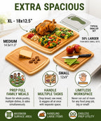 INDESTRUCTIBLE Extra Large Bamboo Cutting Board Set of 3 with Vertical Grain Strength Technology - XL Wood Cutting Boards for Kitchen and Lightweight Chopping Board Set - Replacements for Life