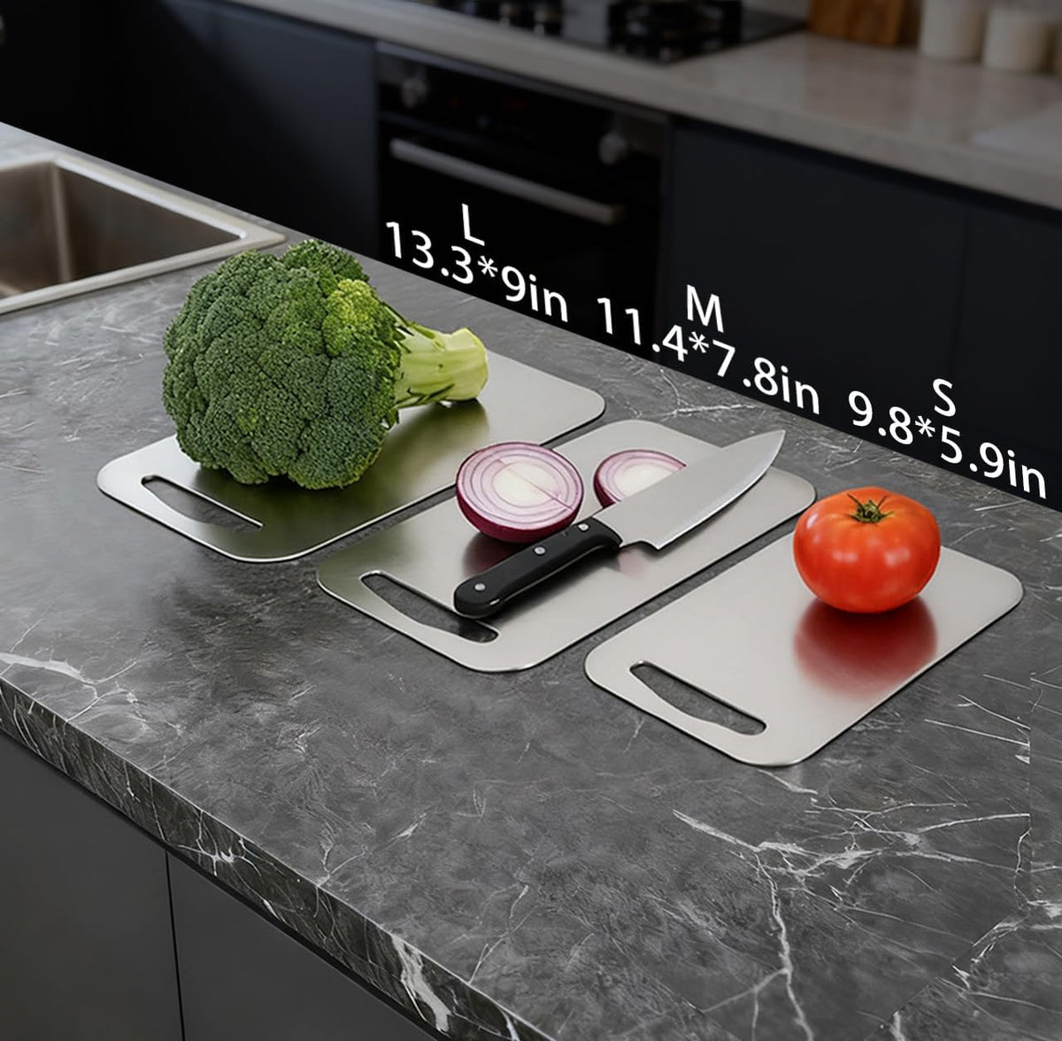 URMONA 3 PCS 304 Stainless Steel Cutting Board Set for Kitchen