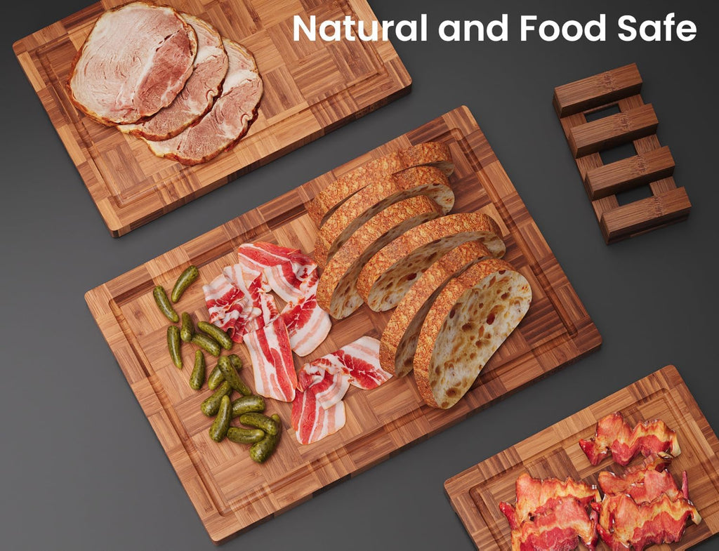 Fibogollo Set of 3 Bamboo Kitchen Cutting Boards with Juice Groove