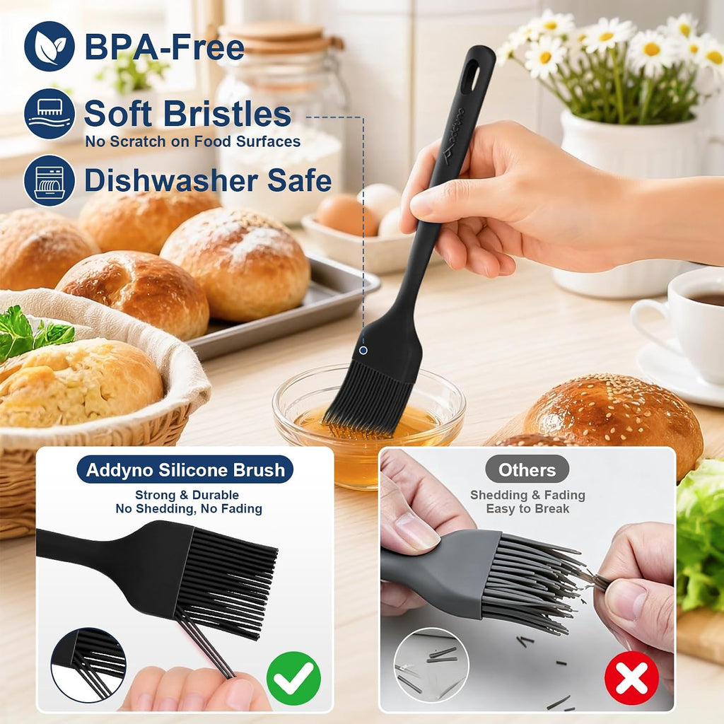 Silicone Basting Brush Set, 2-Pack Food-Grade BPA-Free Pastry Brush, 446°F Heat Resistant with Reinforced Inner Core, One-Piece Design for BBQ, Grilling, Baking, Butter, Marinades & Oil (Black)