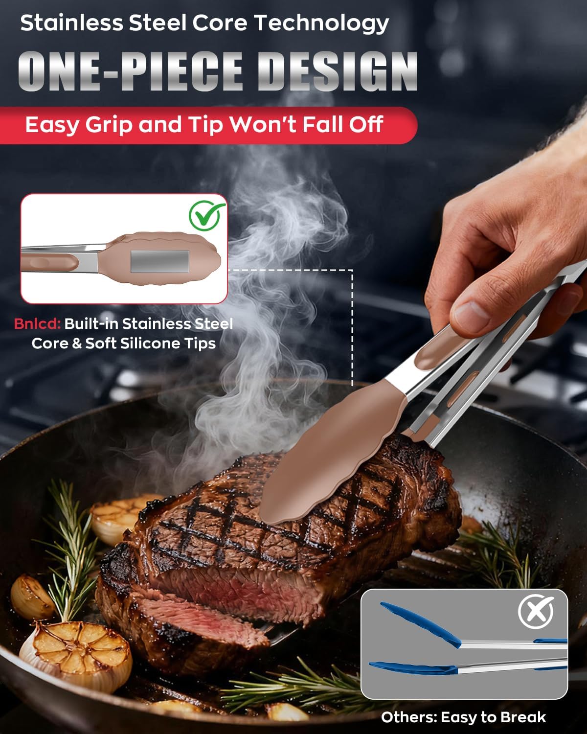 Good Grip Cooking Tongs with Silicone Tips, Set of 3-7" 9" and 12"