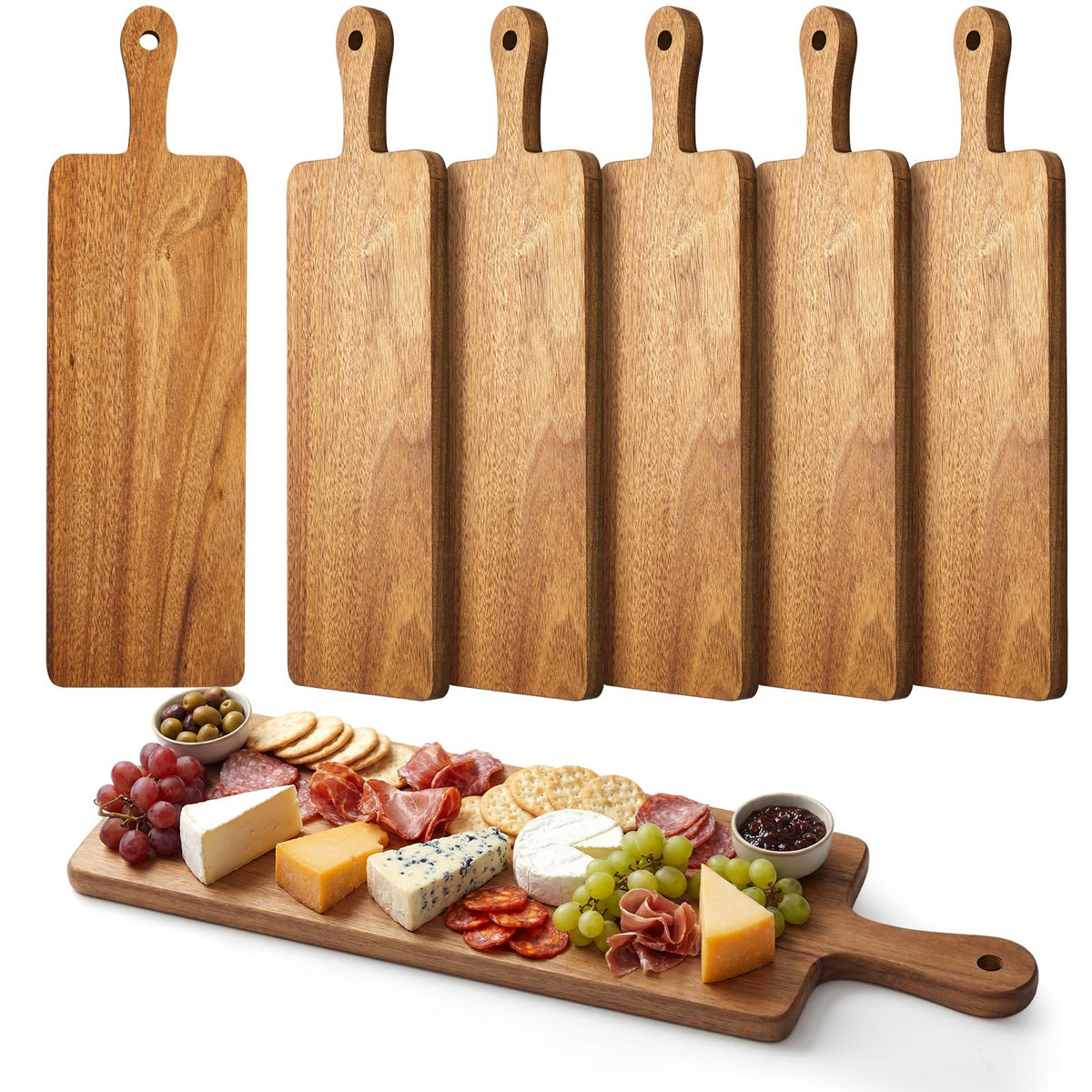 Nuenen 10 Pcs Wood Cutting Board with Handle 15.7 x 7.8 Inch Acacia Wooden Serving Kitchen Chopping Boards for Pizza, Bread, Cheese, Charcuterie, Fruit, Vegetables(Acacia)