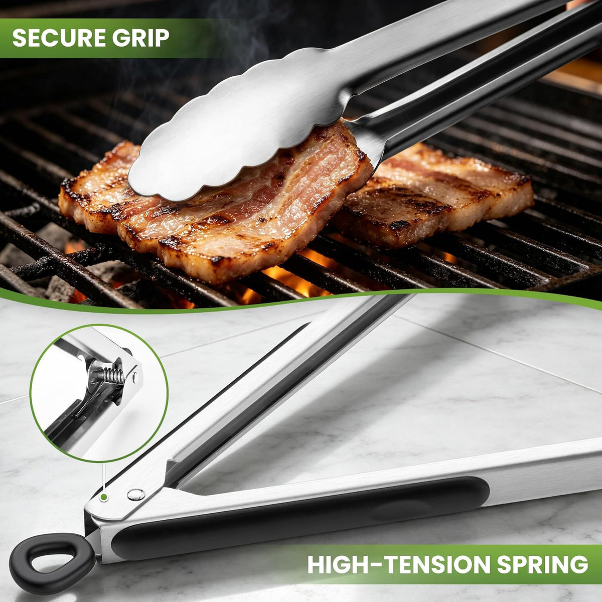 Grill Tongs, 17 Inch Extra Long Stainless Steel BBQ Tongs (17", 1PC)