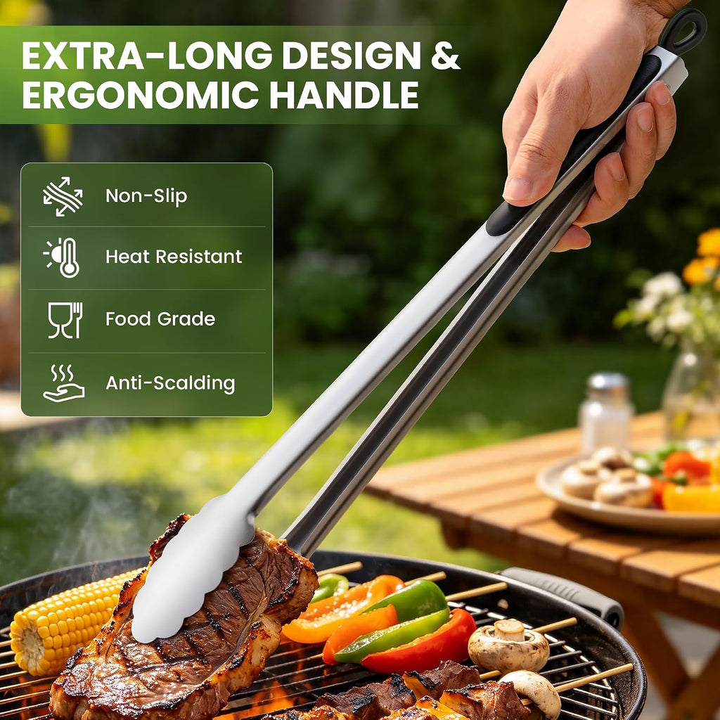 Grill Tongs, 17 Inch Extra Long Stainless Steel BBQ Tongs (17", 1PC)