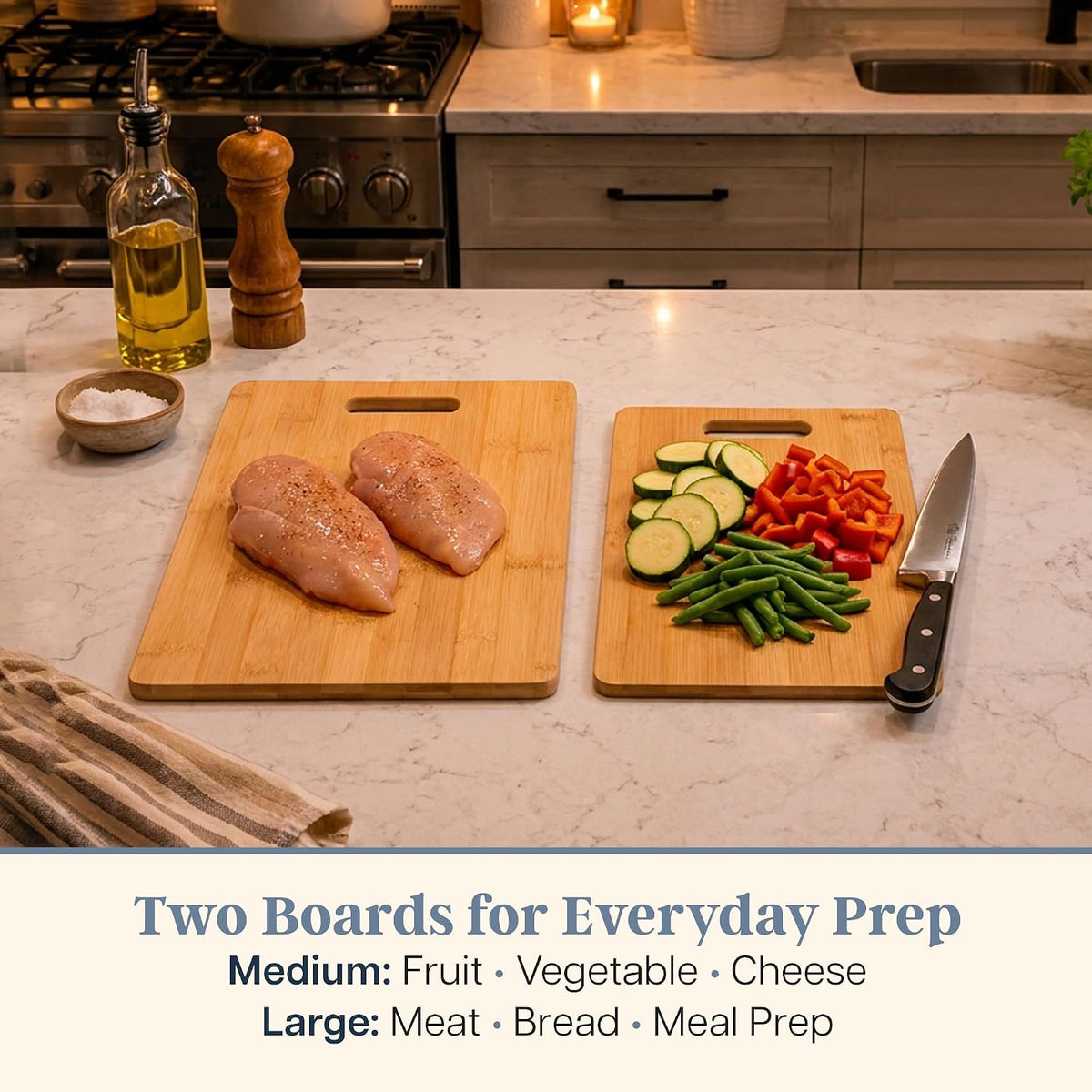 Totally Bamboo Cutting Board Set, 2 Reversible Cutting Boards for Kitchen