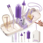 lalalark 7-in-1 Travel Baby Bottle Cleaning Kit, Silicone Brush Tools, Mint