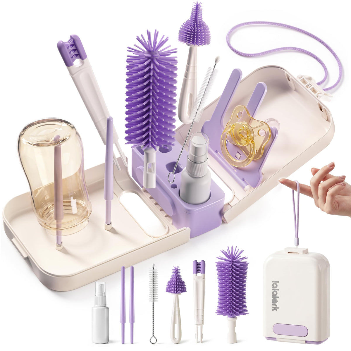 lalalark 7-in-1 Travel Baby Bottle Cleaning Kit, Silicone Brush Tools, Mint
