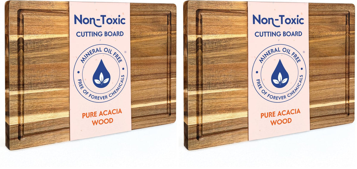Non-Toxic Acacia Wood Cutting Board, Mineral Oil & Plastic Free, 16x11 in